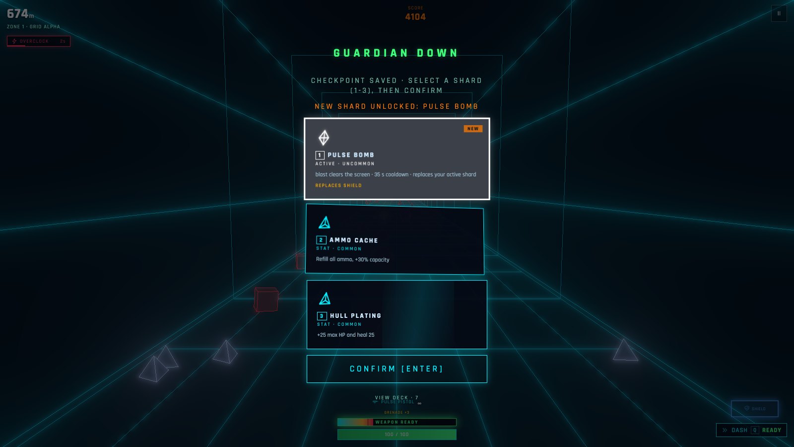 The shard draft after a guardian: three cards, one marked NEW